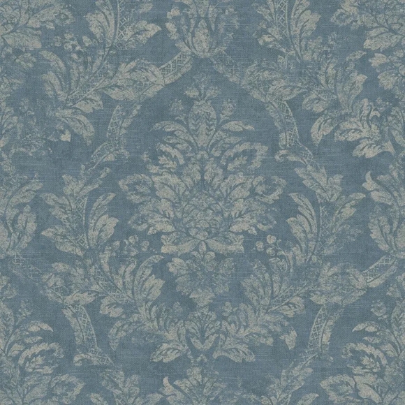 Wallpaper Navy Blue Classic Distressed Damask - Picture 2 of 6